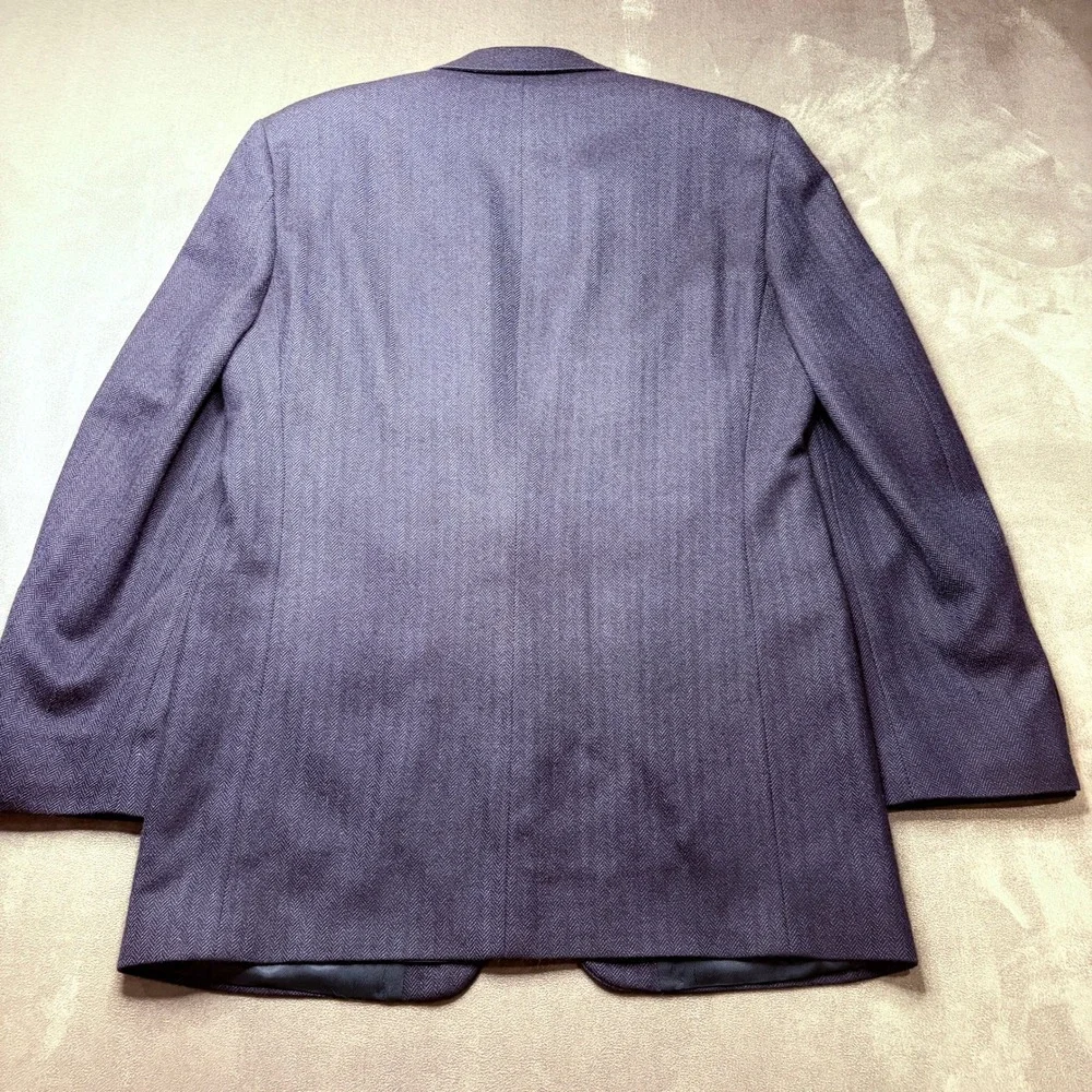 Vtg Bill Blass Blazer Mens 40L Navy Blue Herringbone Wool Two Button Sport Coat